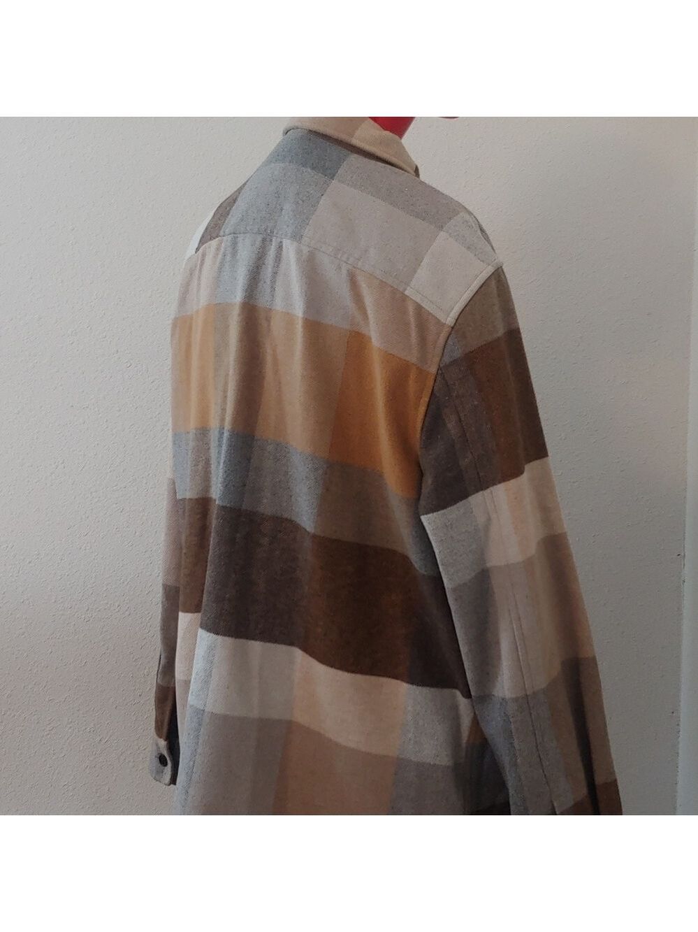 Men's Plaid Polyester Blend Button Shirt Brown, Tan, XL - Picture 8 of 15
